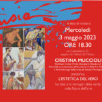 biglietto d'invito alla presentazione del libro di Cristina Muccioli "l'estetica del vero" nello studio Artemisia5 pittrci